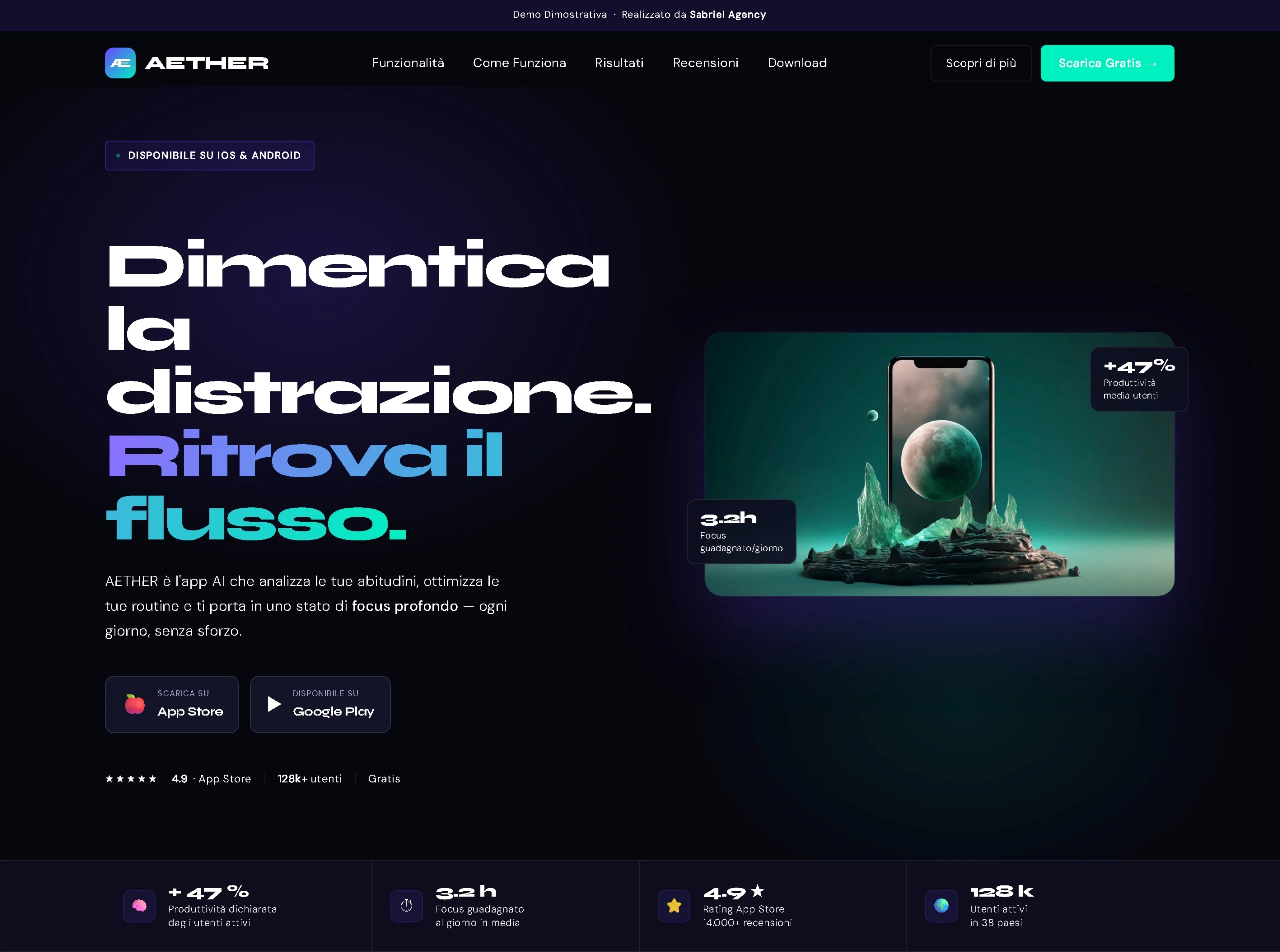 AETHER - App Mobile Produttivita AI portfolio siti web professionali Sabriel Agency