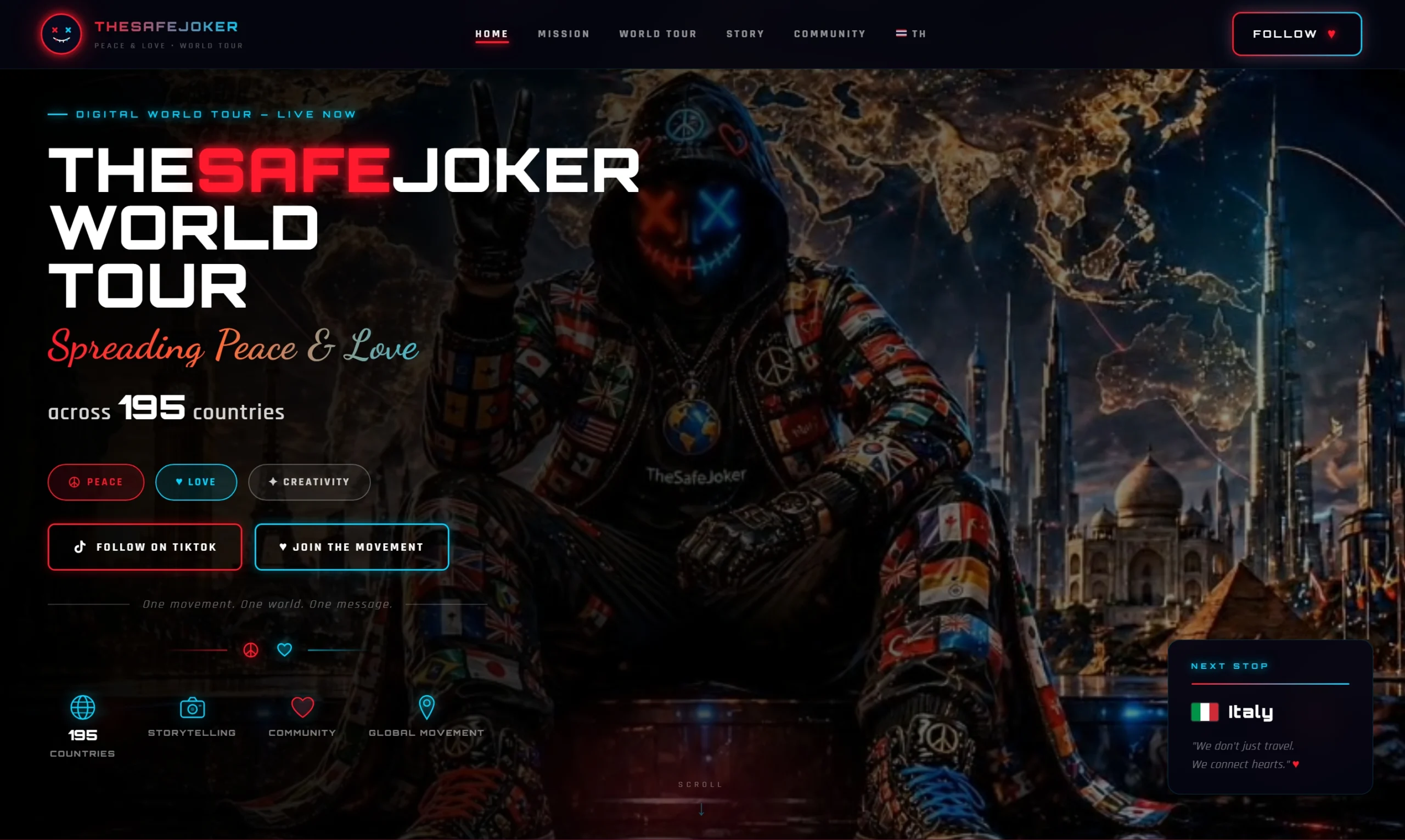 TheSafeJoker World Tour - sito web custom codice cyber design 2026