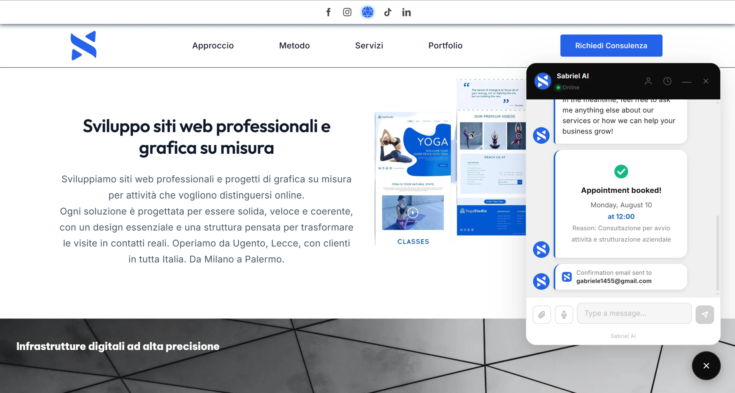Prenotazione di un appuntamento dentro la chat del chatbot AI WordPress